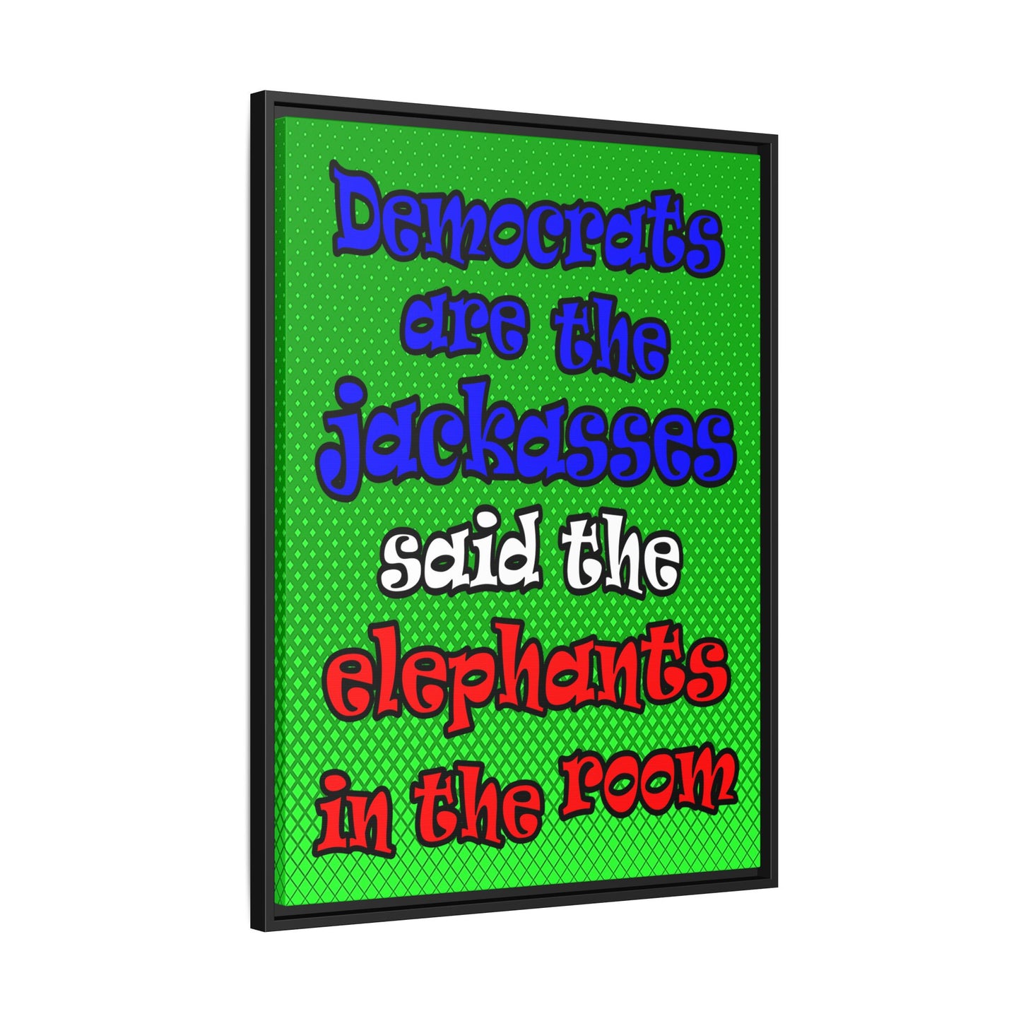 donkeys and elephants - framed canvas art (logo green)