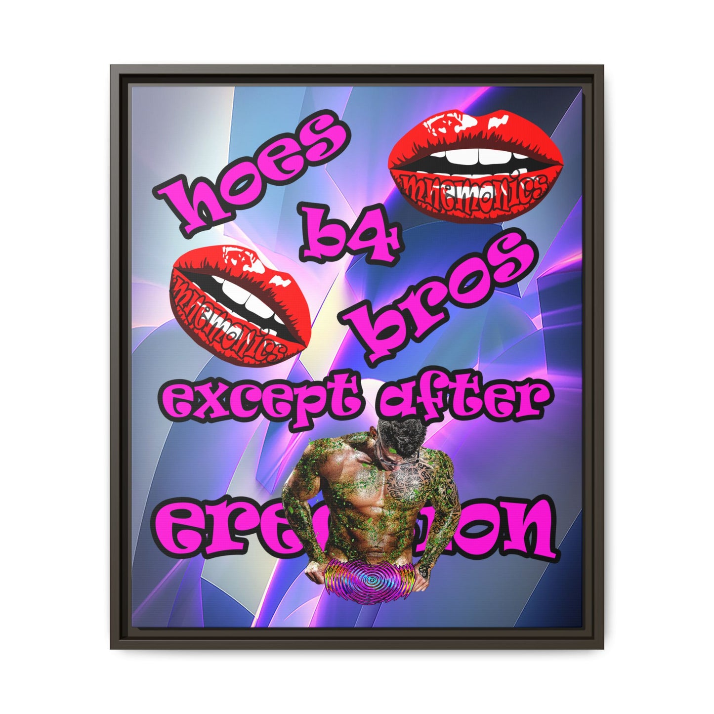 hoes b4 bros - framed canvas art (grey-pink wave)