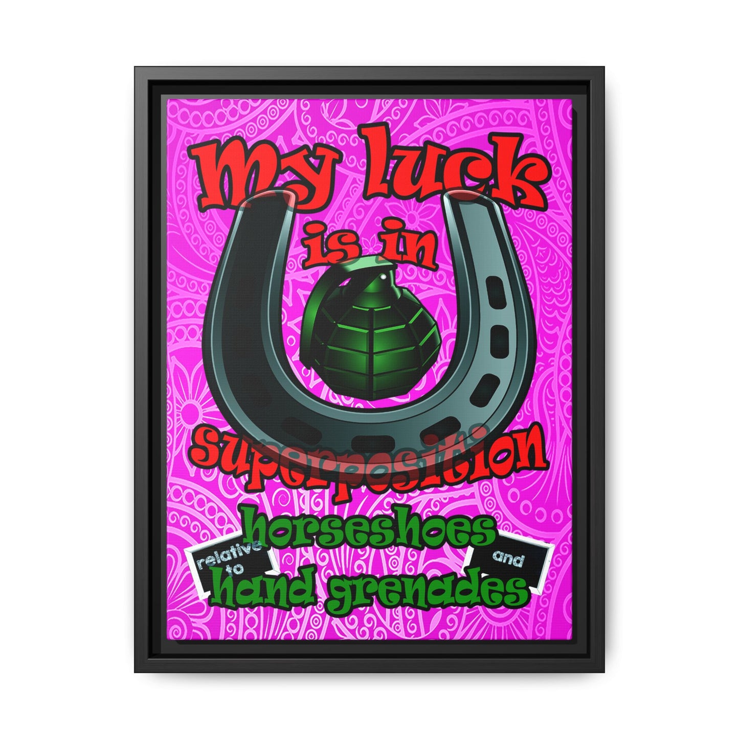 my luck - framed canvas art (pink swirl)