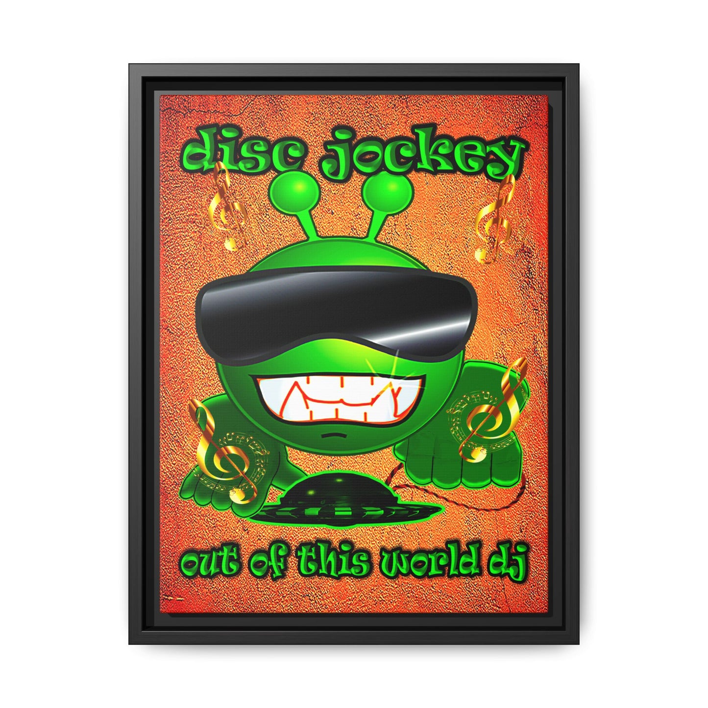 disc jockey - framed canvas art (burnt orange)