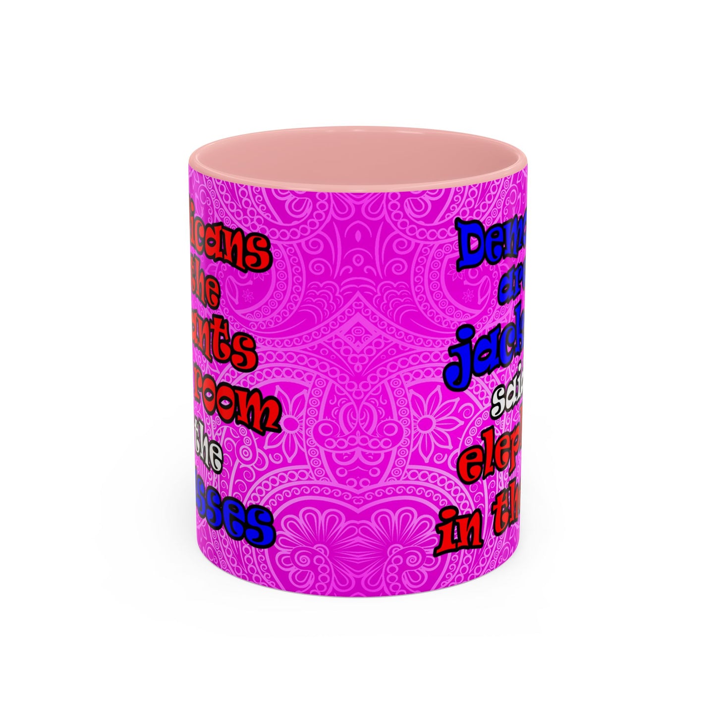 donkeys and elephants - Accent Mug (pink swirl)
