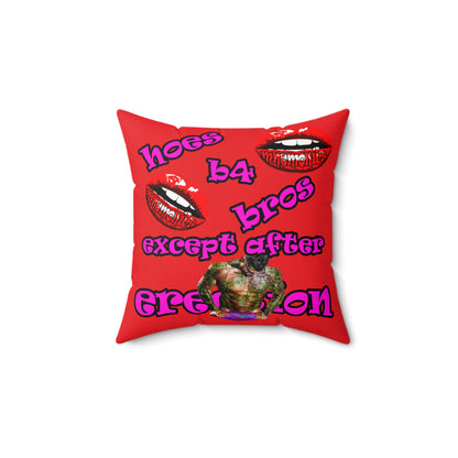 hoes b4 bros - Faux Suede Square Pillow - (red)