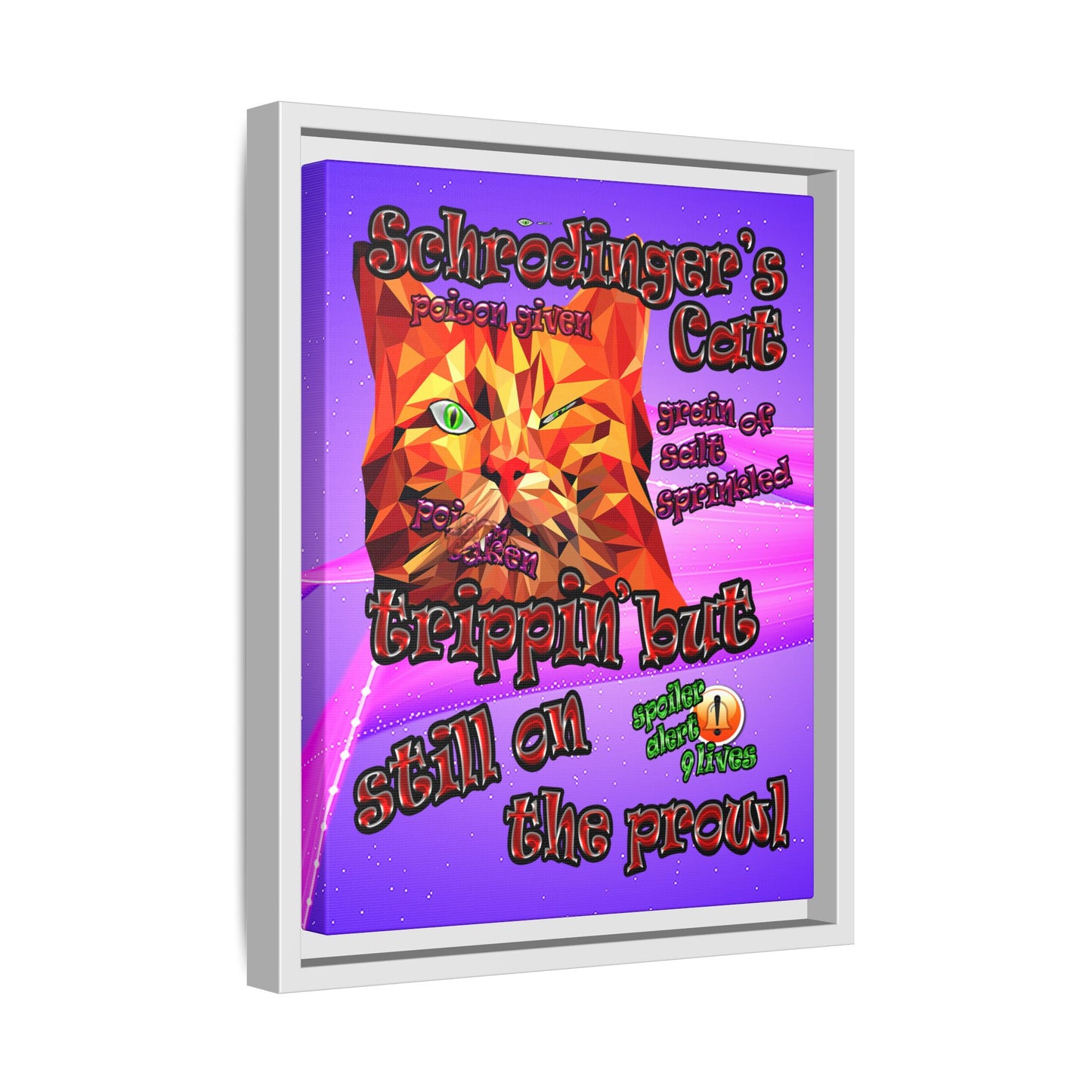 schrodinger's cat - framed canvas art (purple-pink wave)
