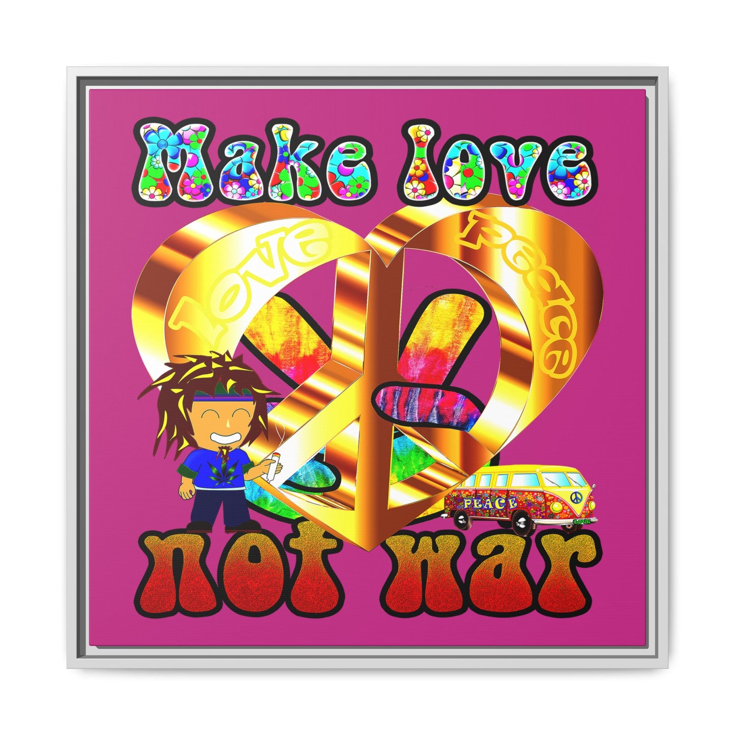 love peace - framed canvas art (pink)