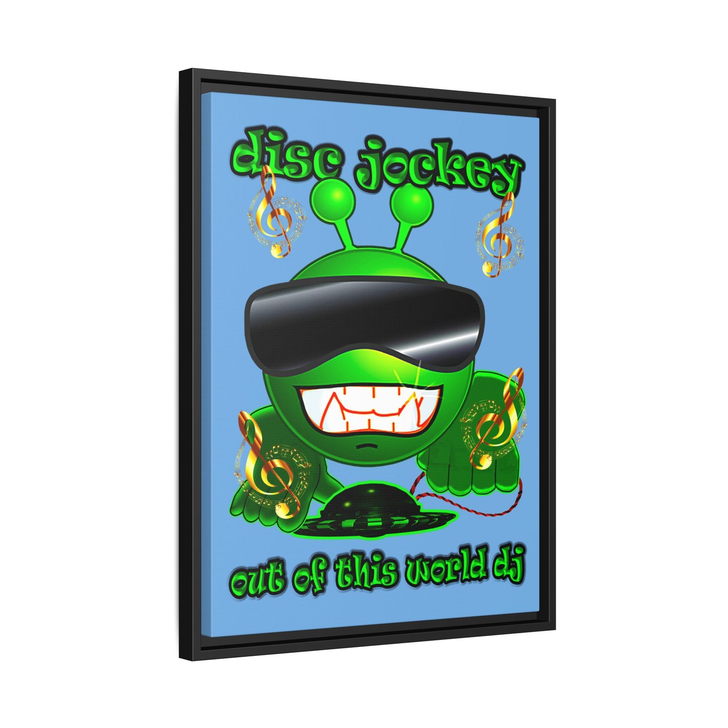 disc jockey - framed canvas art (light blue)