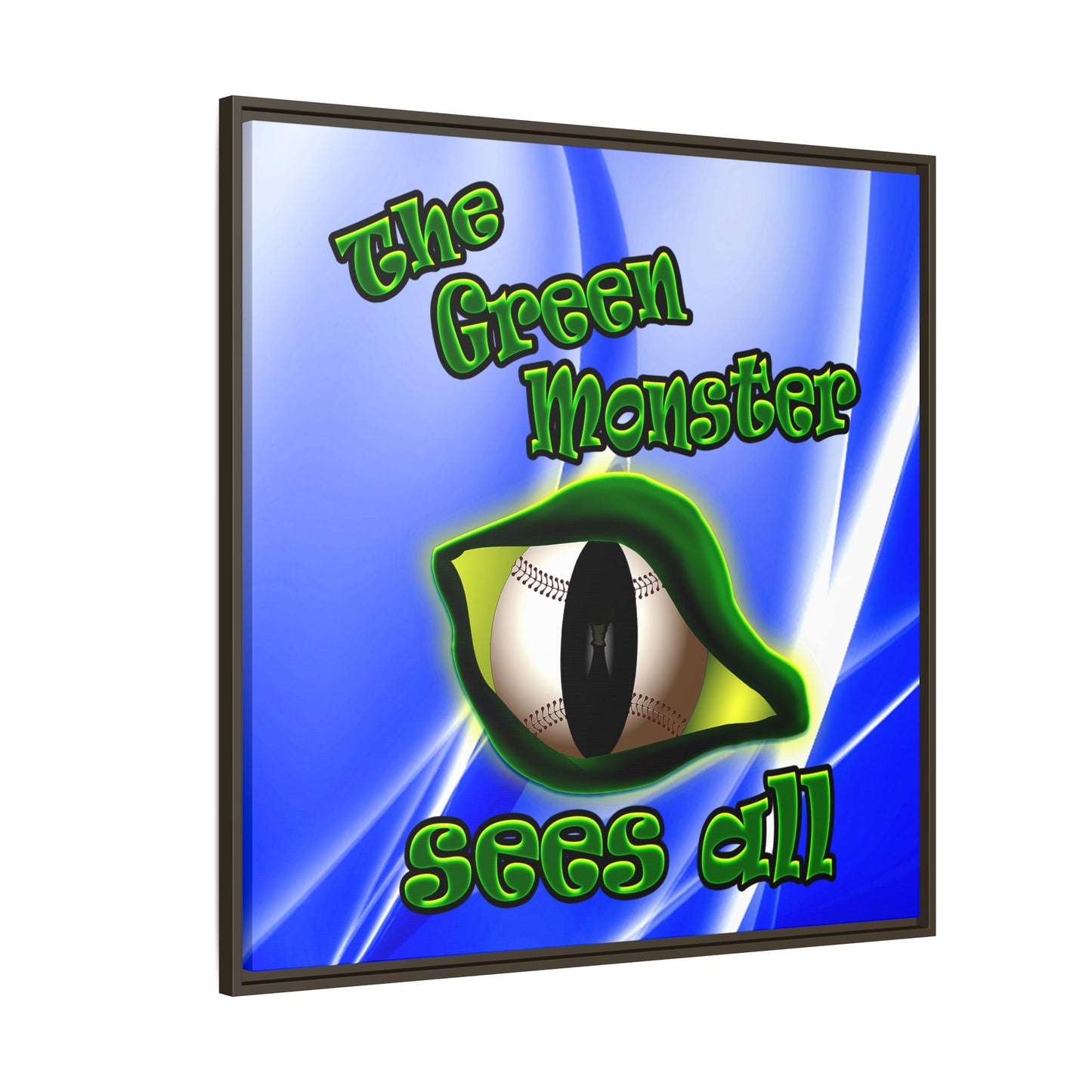 green monster - framed canvas art (blue-white wave)