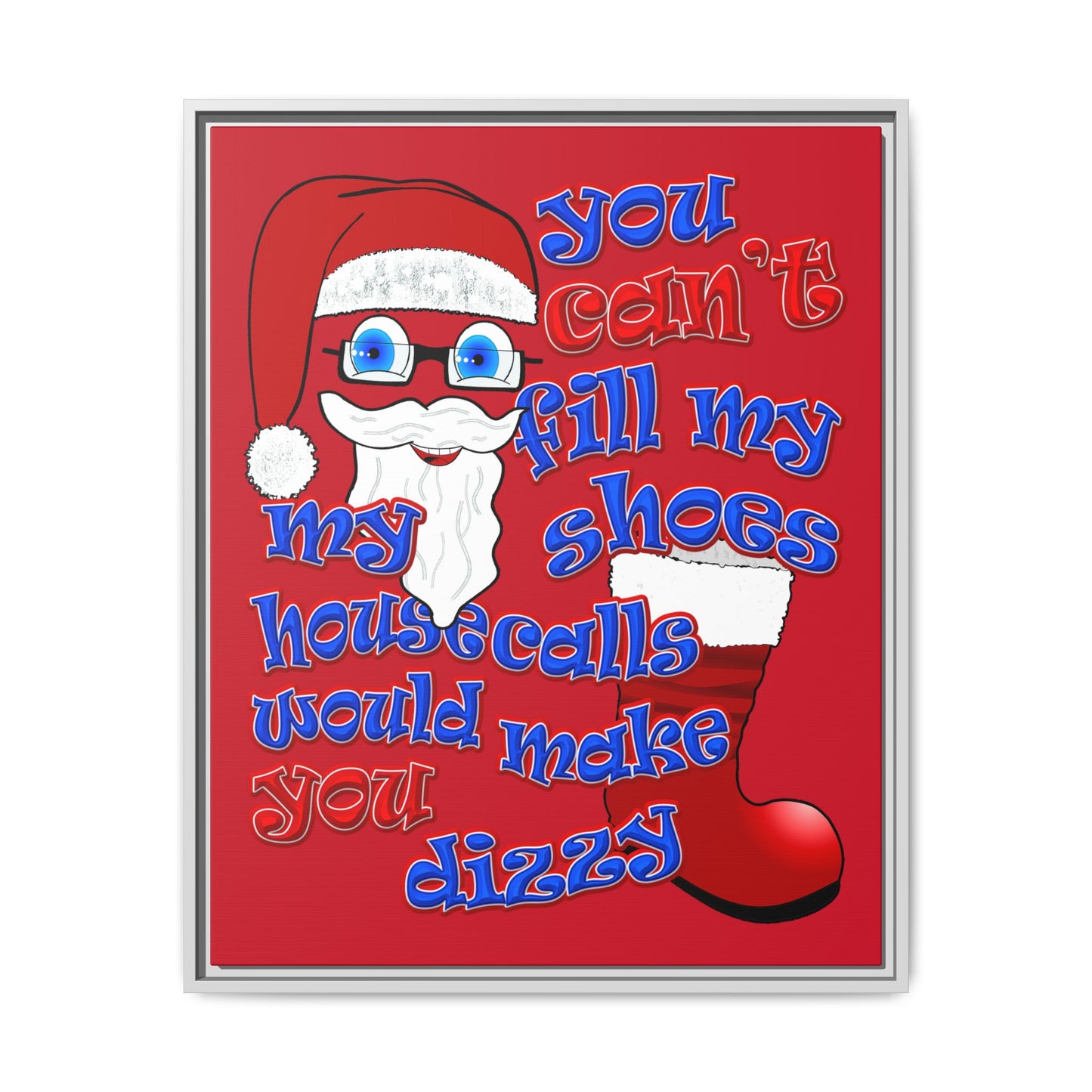 santa's shoes - framed canvas art (dark red)