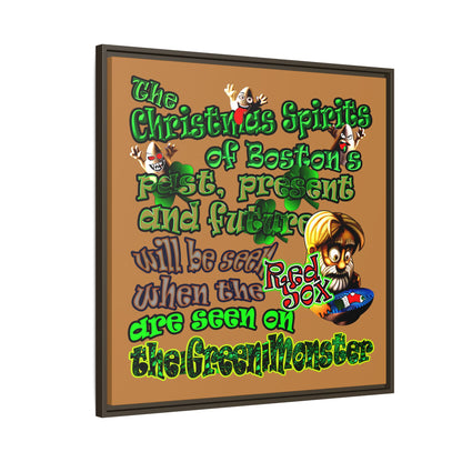christmas spirits of boston - framed canvas art (light brown)