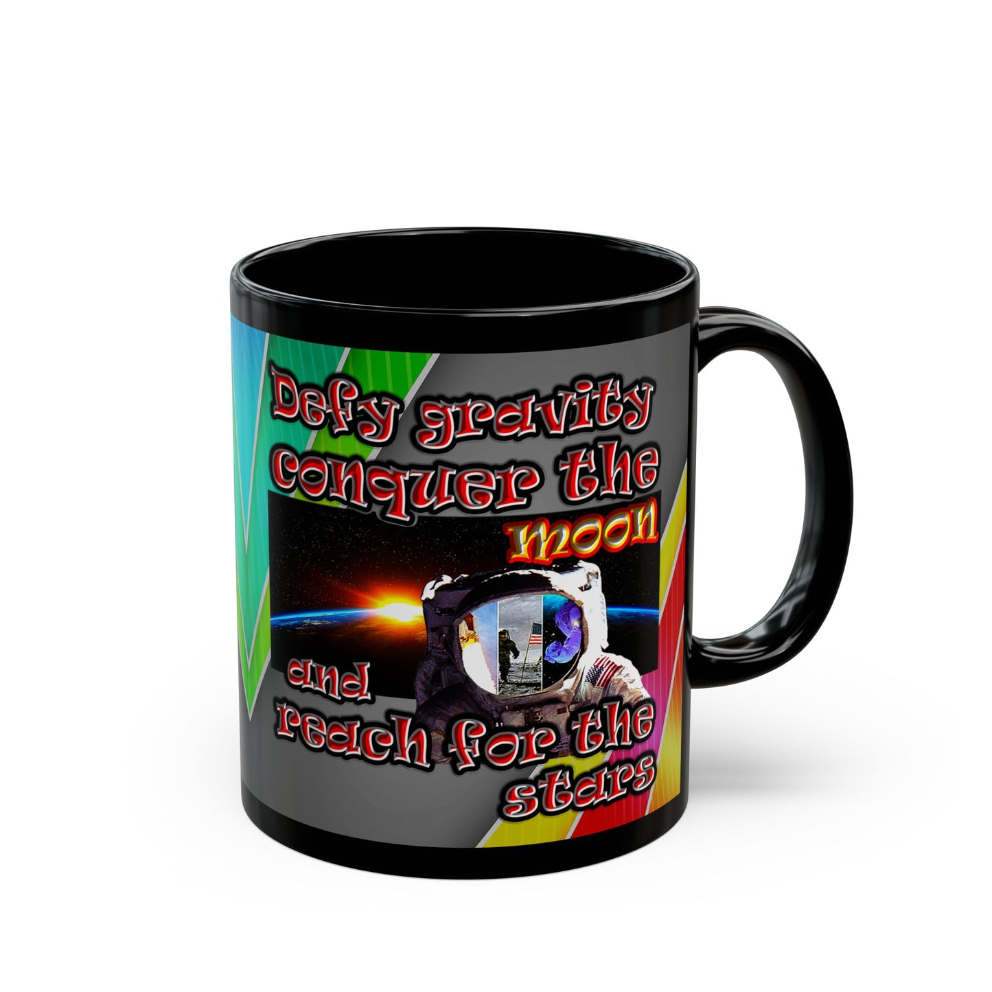 defy conquer reach - Black Mug (rainbow split)