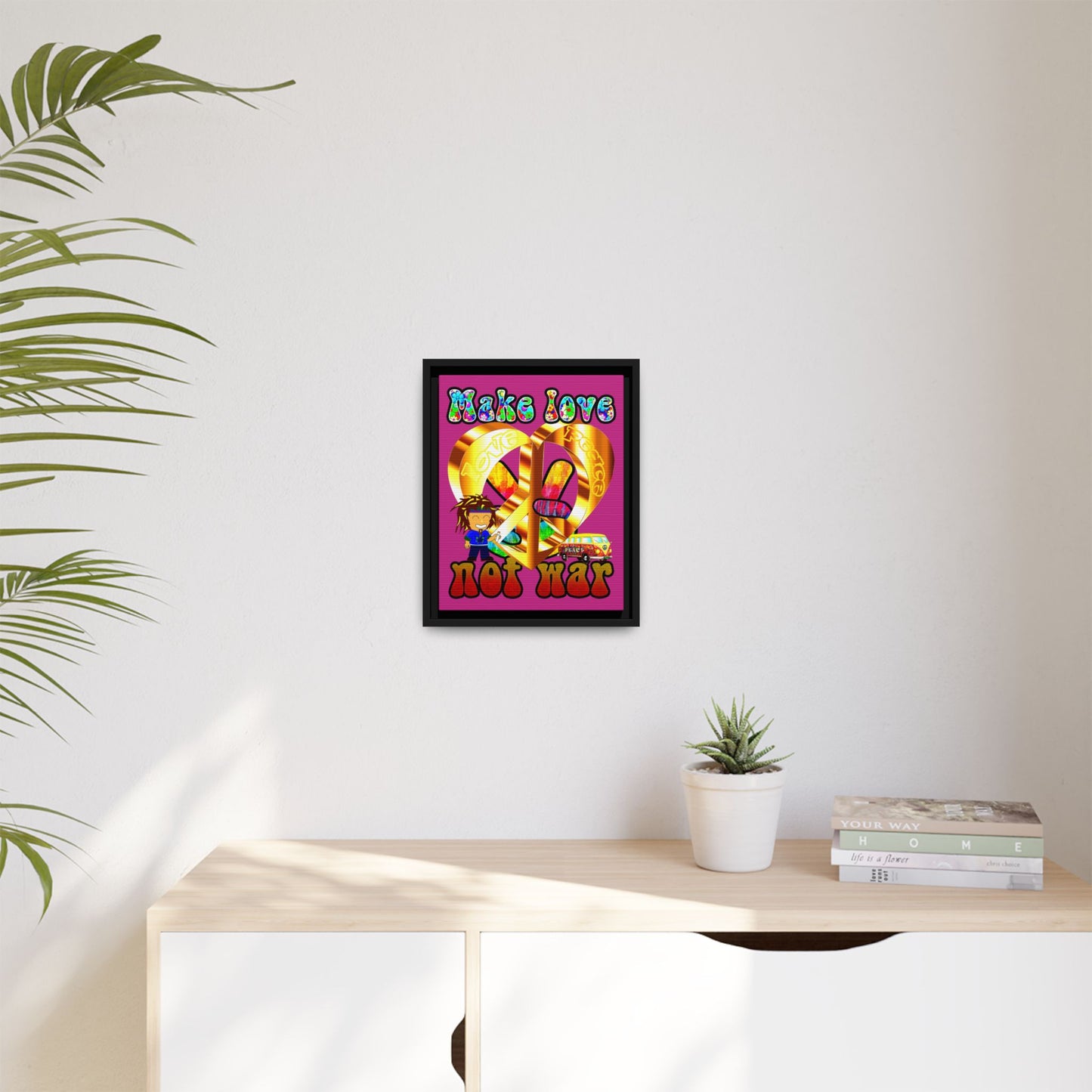 love peace - framed canvas art (pink)