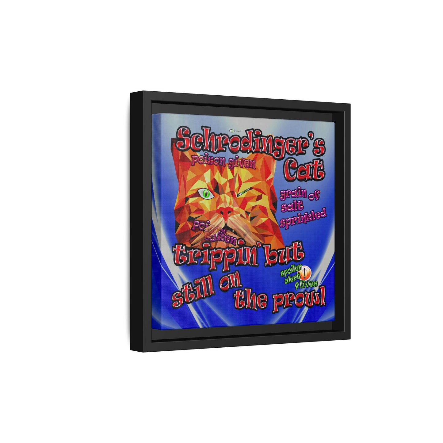 schrodinger's cat - framed canvas art (blue-white wave)