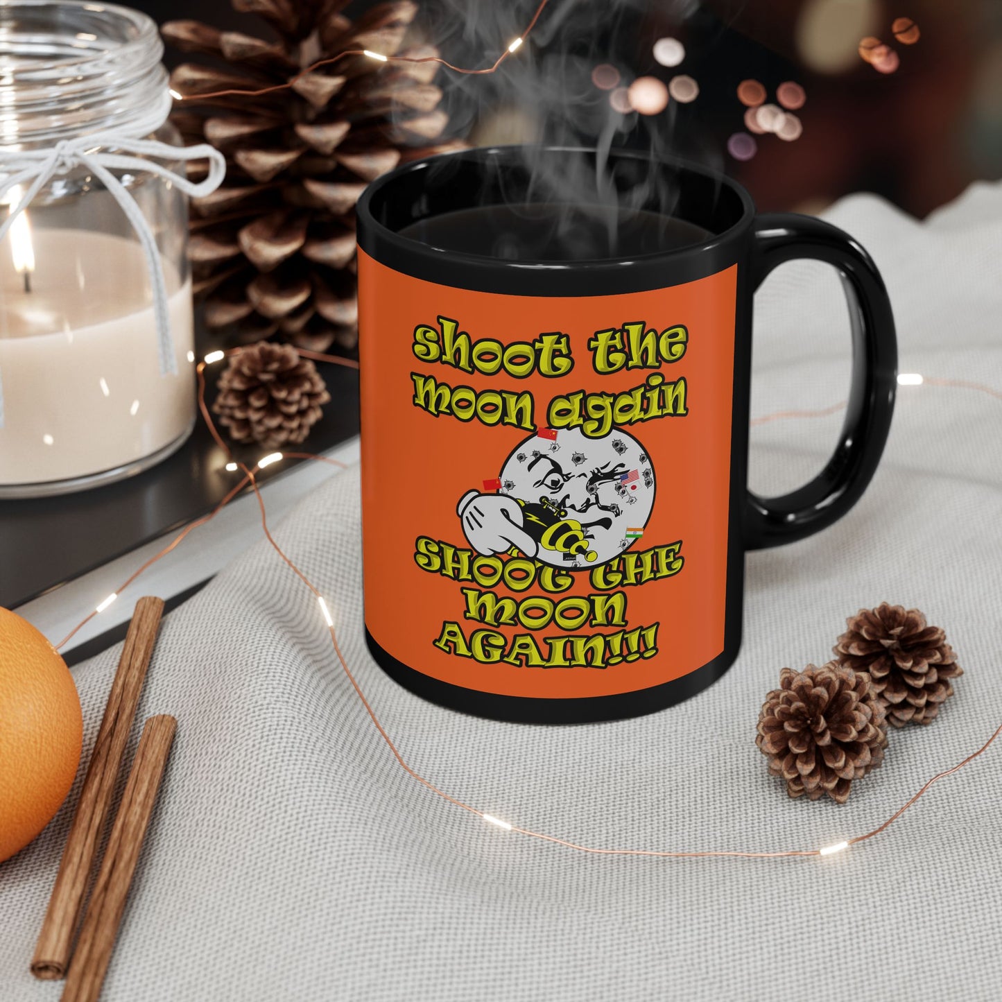 shoot the moon again - Black Mug (orange)