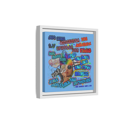 drop the beat - framed canvas art (light blue)