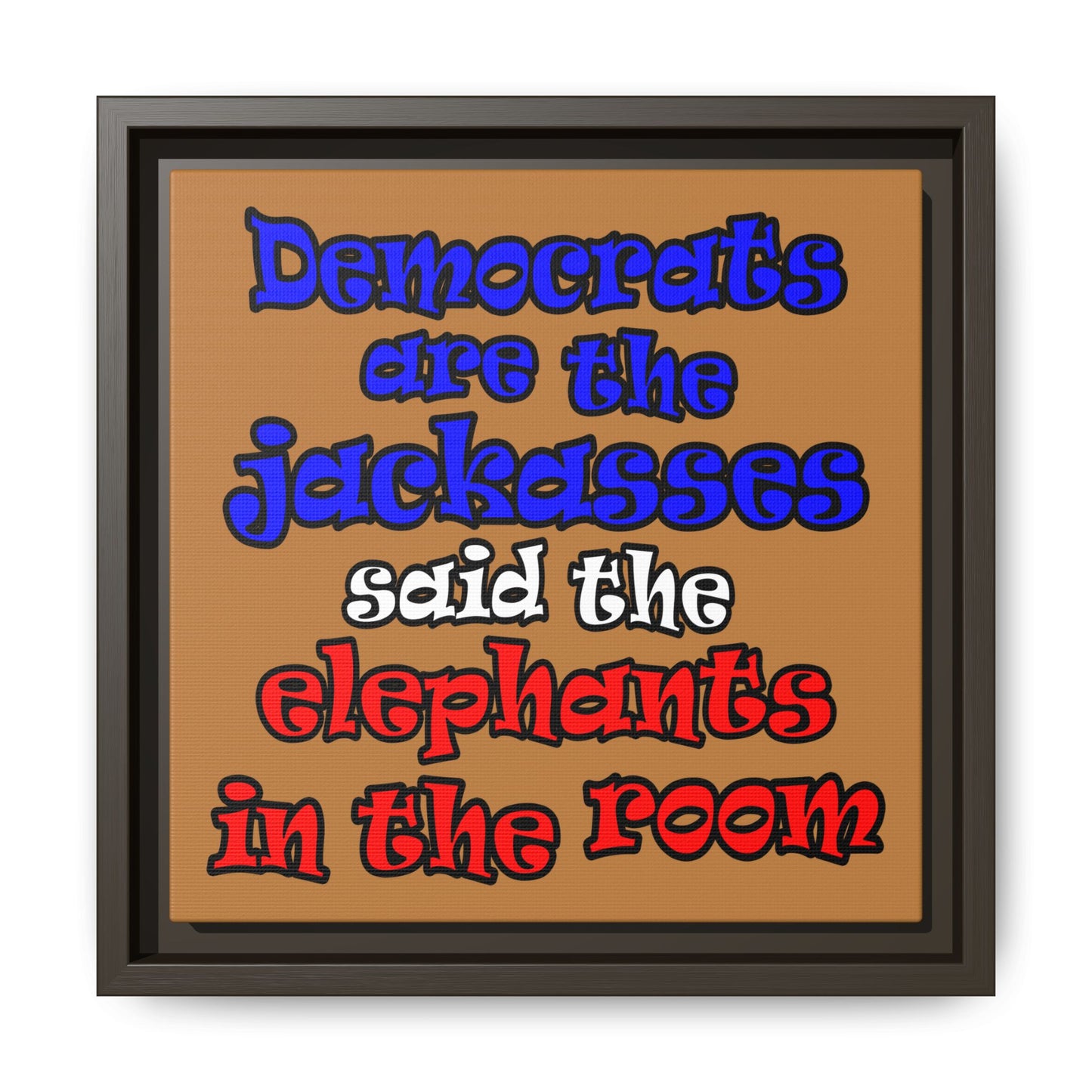 donkeys and elephants - framed canvas art (light brown)