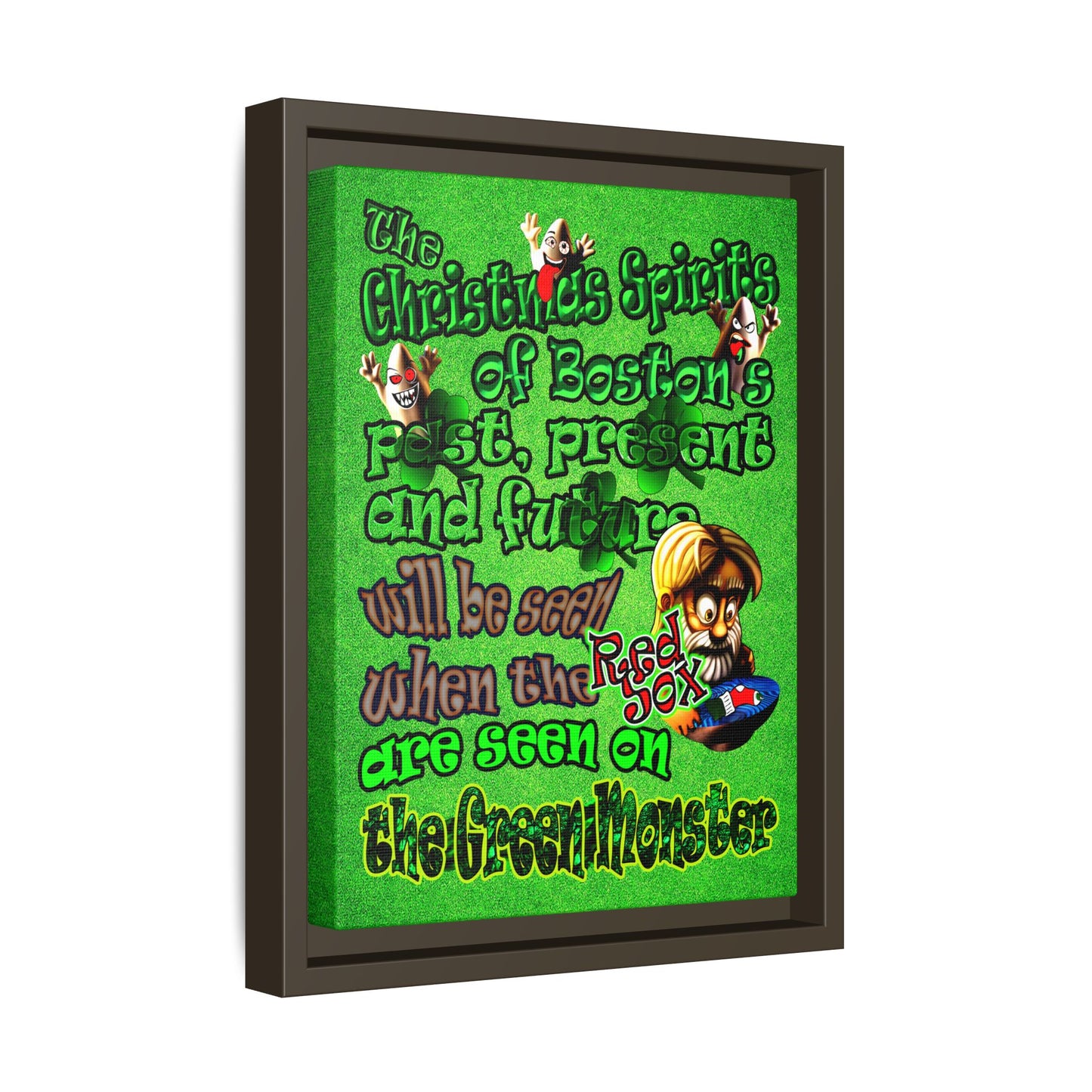 christmas spirits of boston - framed canvas art (green turf)