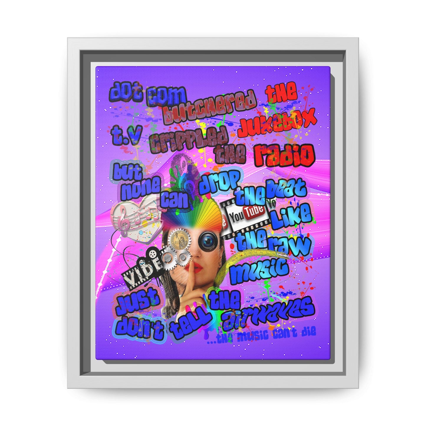 drop the beat - framed canvas art (purple-pink wave)