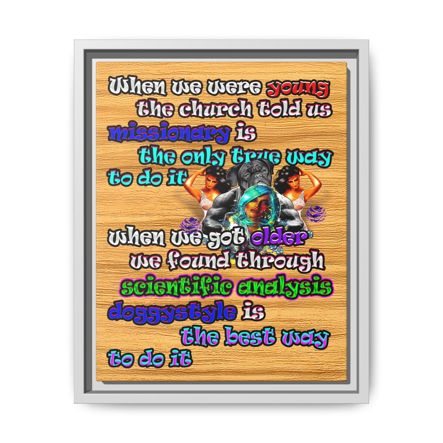 doggystyle - framed canvas art (butterscotch wood finish)