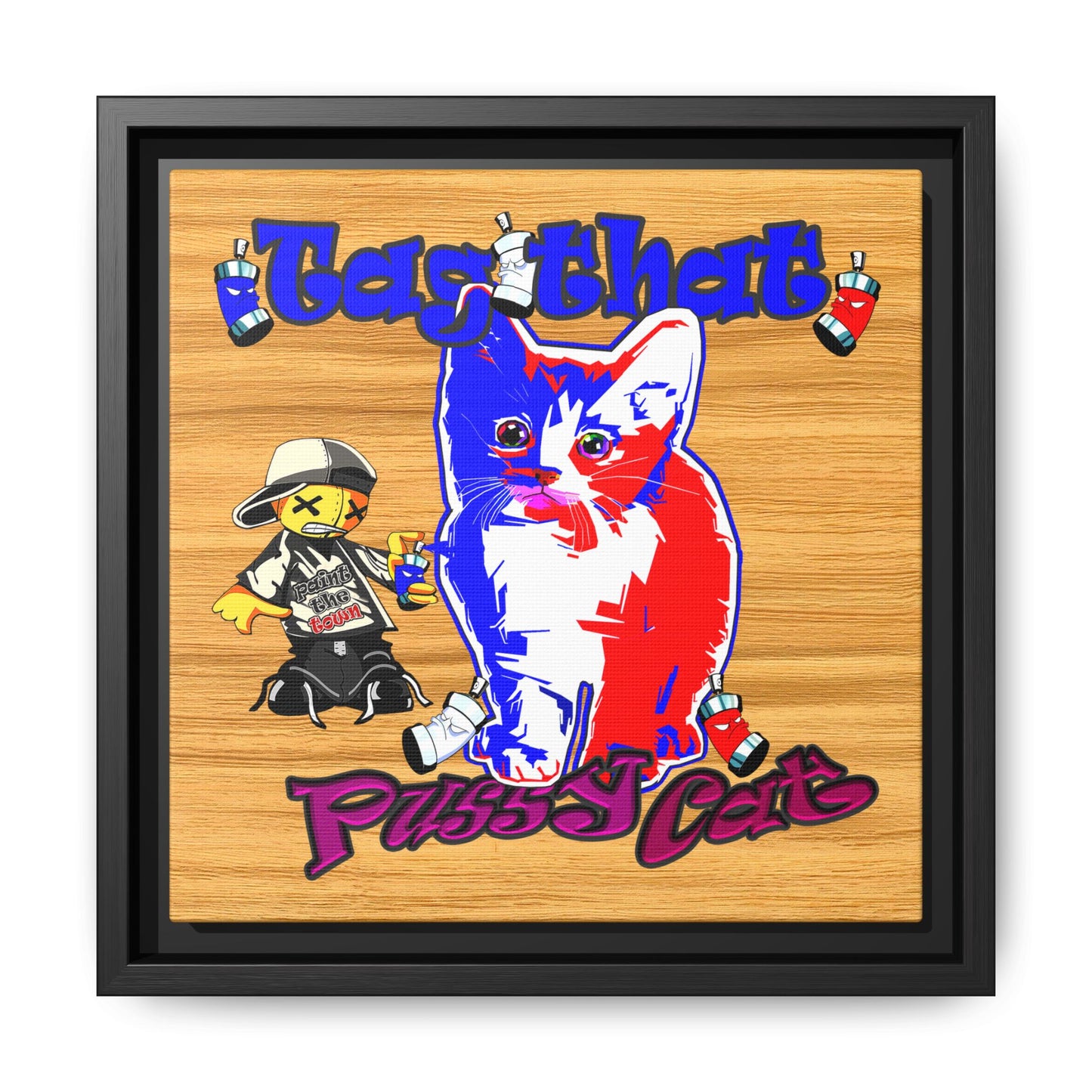 tag that - framed canvas art (butterscotch wood finish)