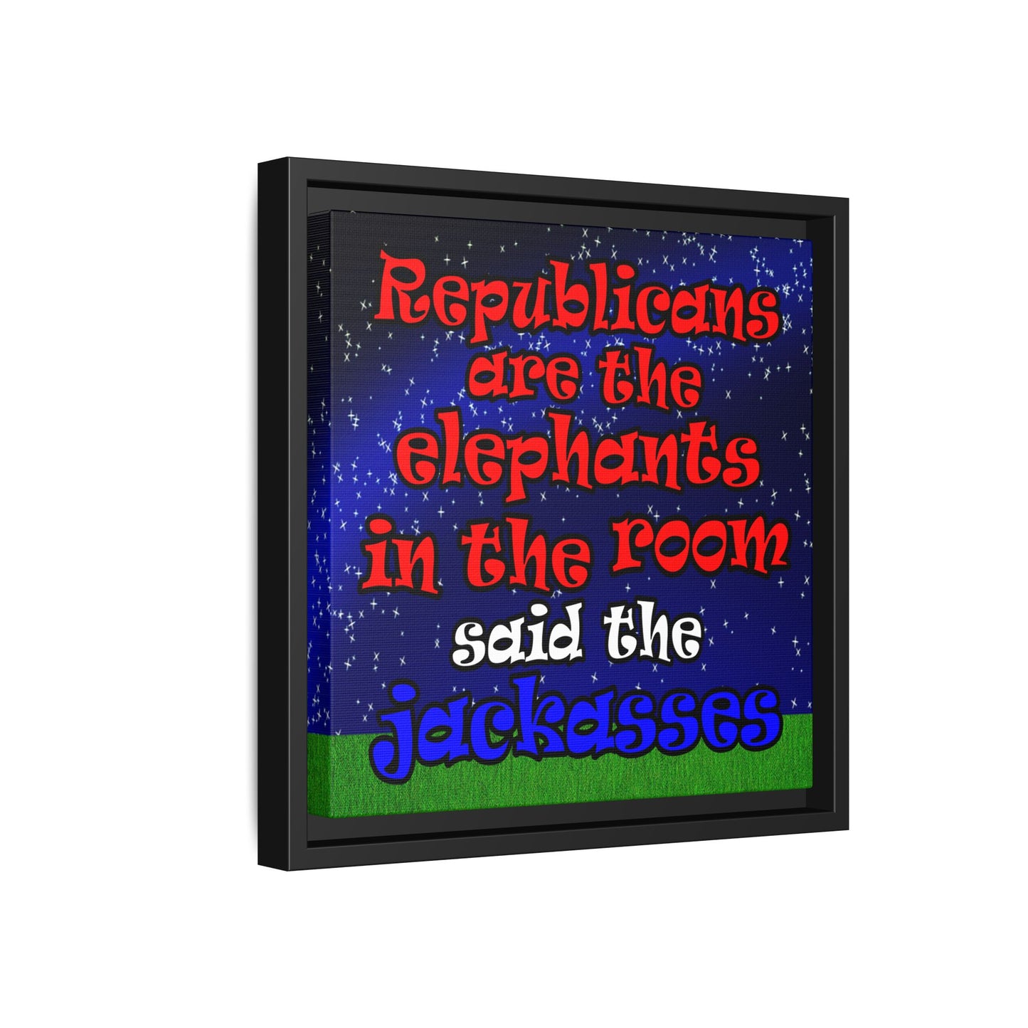 donkeys and elephants - framed canvas art ('snoops' background)