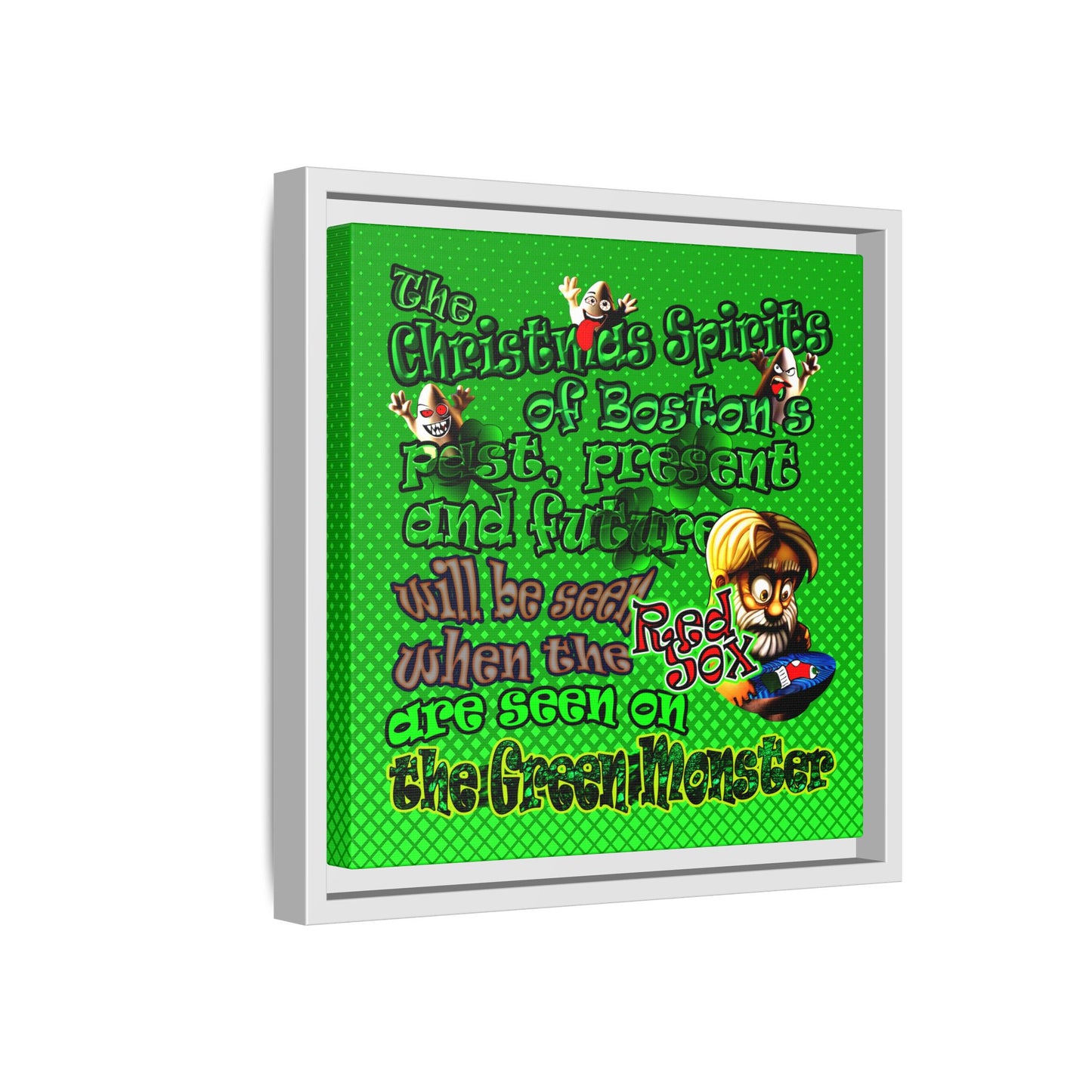 christmas spirits of boston - framed canvas art (logo green)