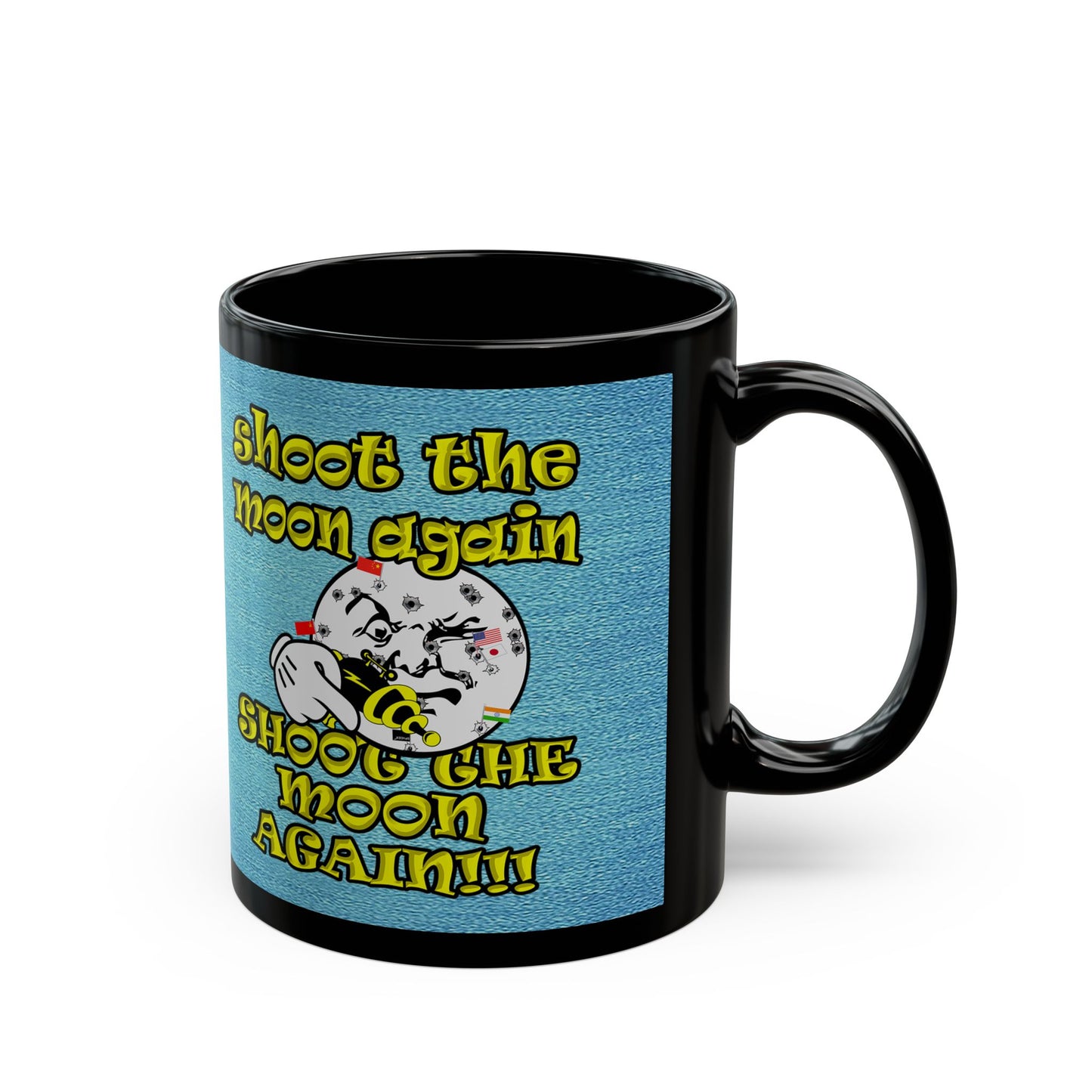 shoot the moon again - Black Mug (faded blue)