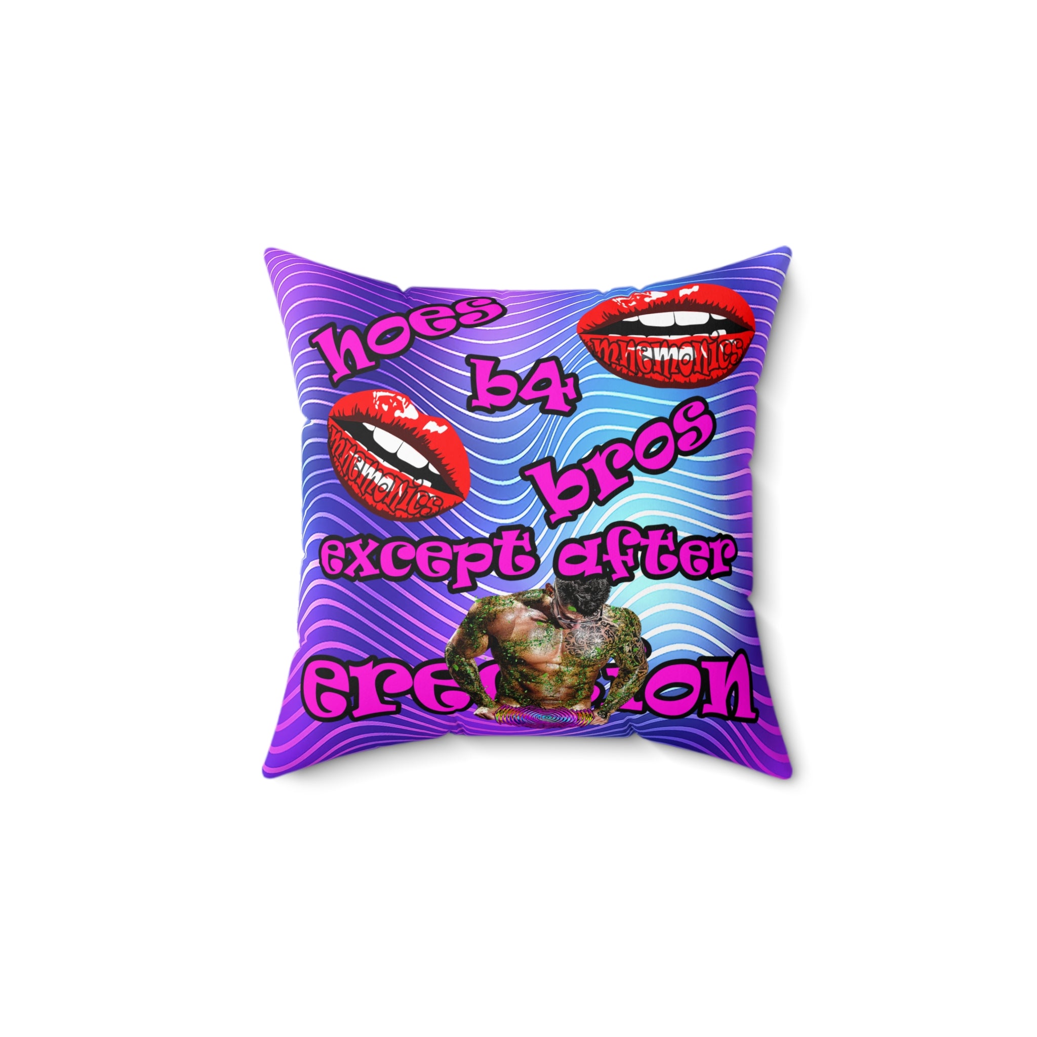 hoes b4 bros - Spun Polyester Square Pillow - (purple wave)