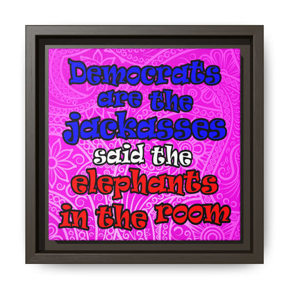 donkeys and elephants - framed canvas art (pink swirl)