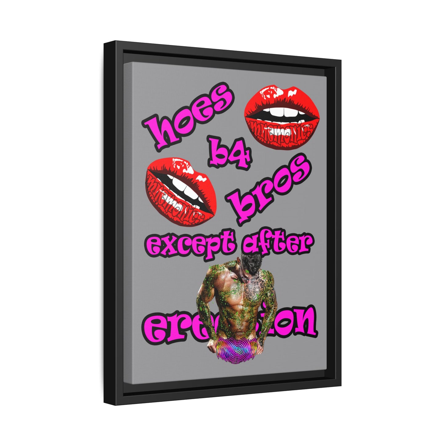 hoes b4 bros - framed canvas art (grey)