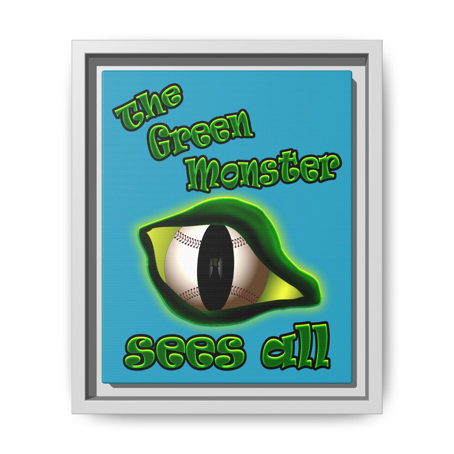 green monster - framed canvas art (turquoise)