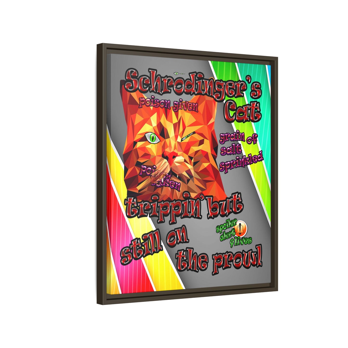 schrodinger's cat - framed canvas art (rainbow split)