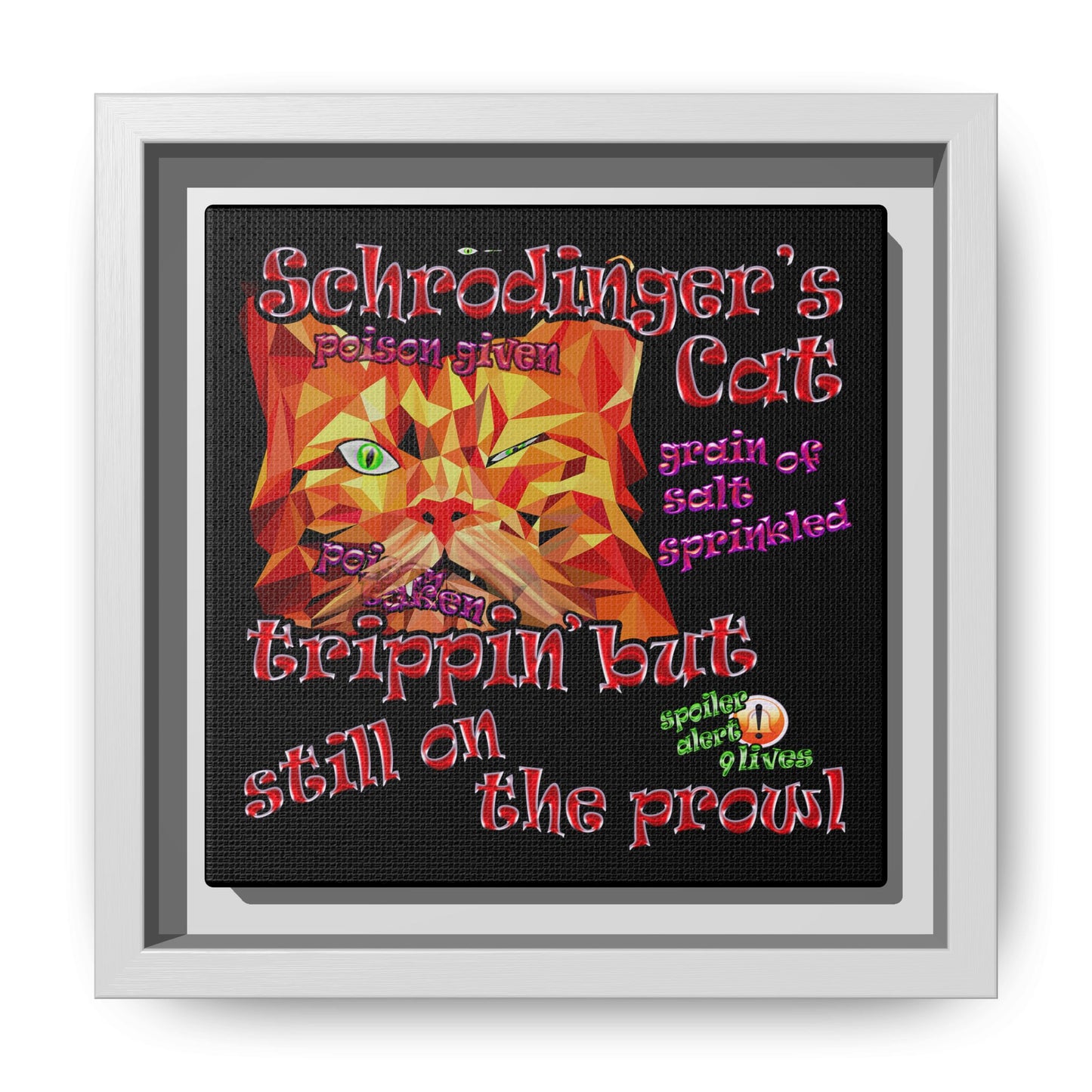 schrodinger's cat - framed canvas art (black)