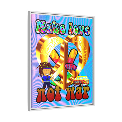 love peace - framed canvas art (light blue-purple wave)