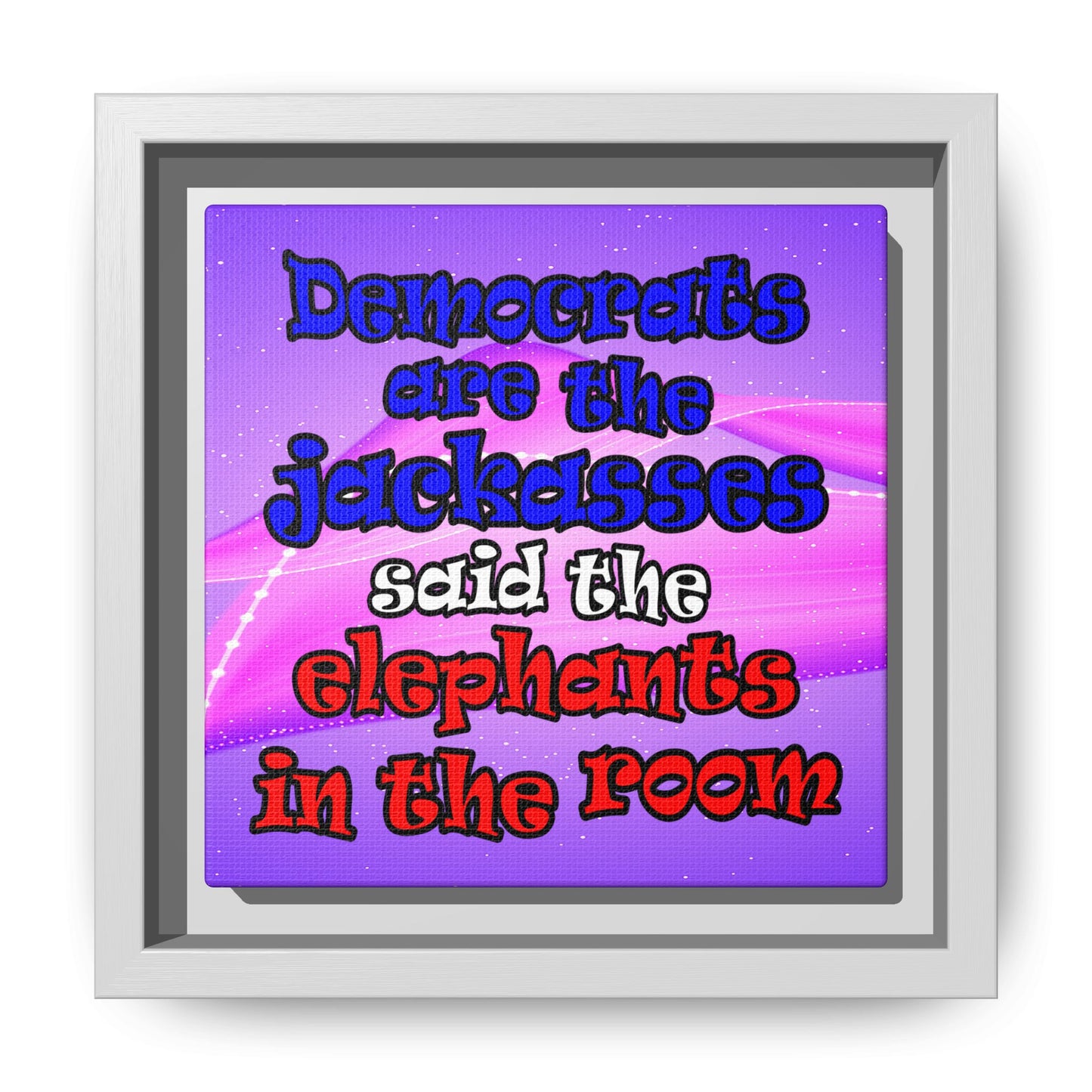 donkeys and elephants - framed canvas art (purple-pink wave)