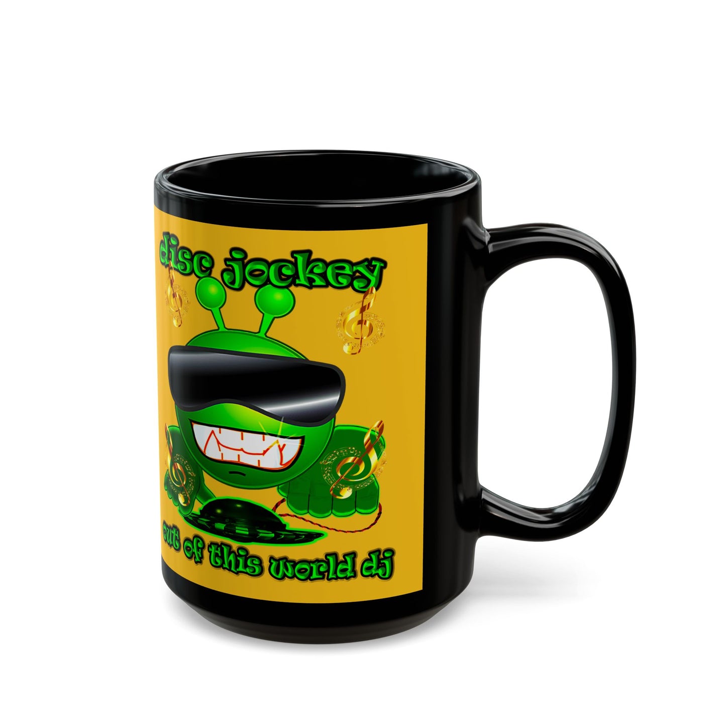 disc jockey - Black Mug (yellow)