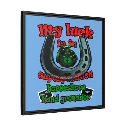 my luck - framed canvas art (light blue)