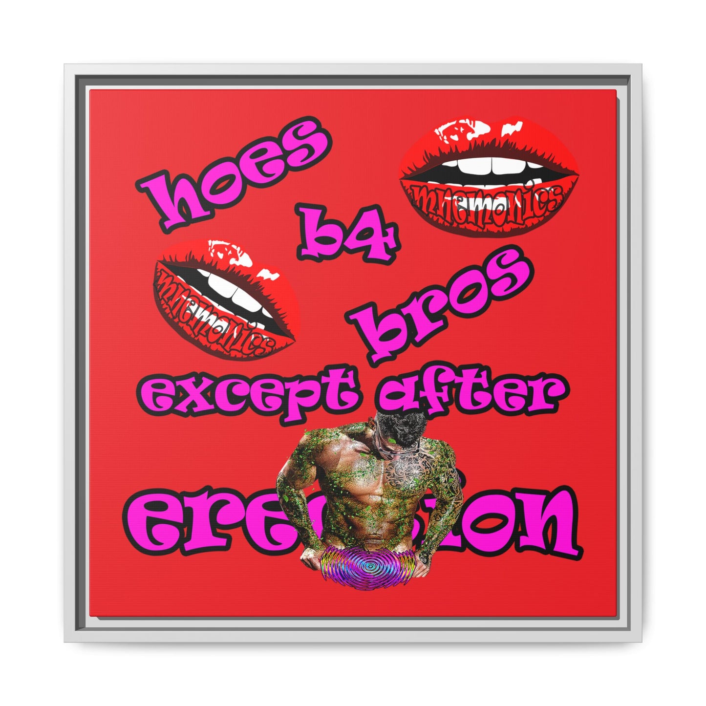 hoes b4 bros - framed canvas art (red)