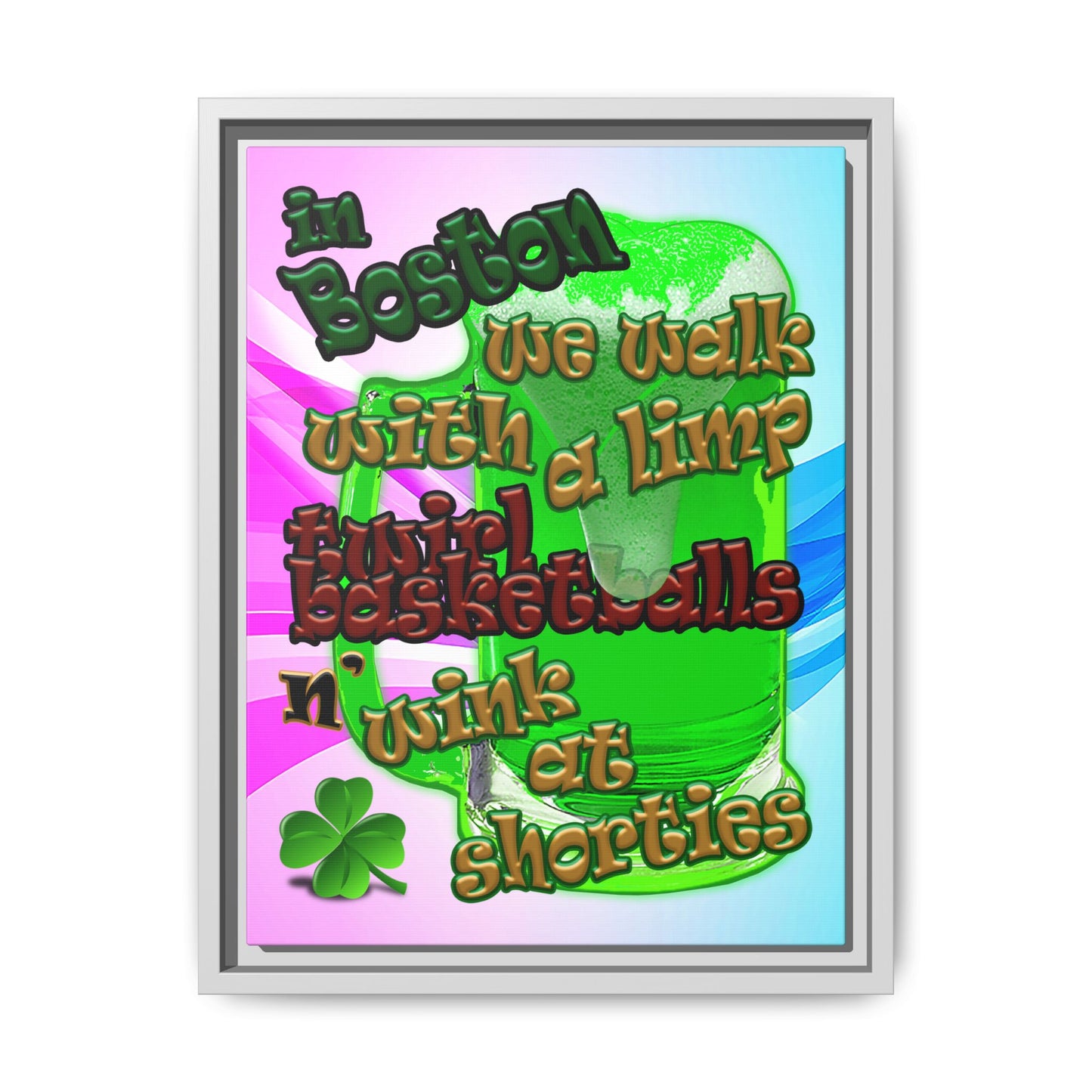celtics logo - framed canvas art (light blue-pink wave)