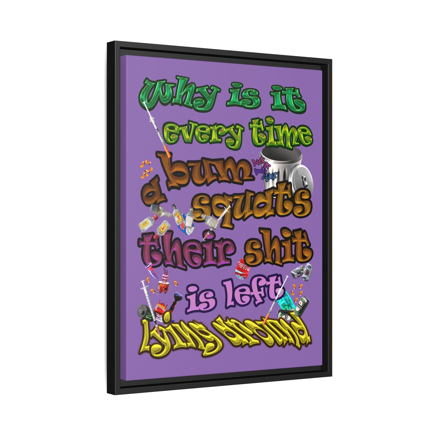 the bum's shit - framed canvas art (light purple)