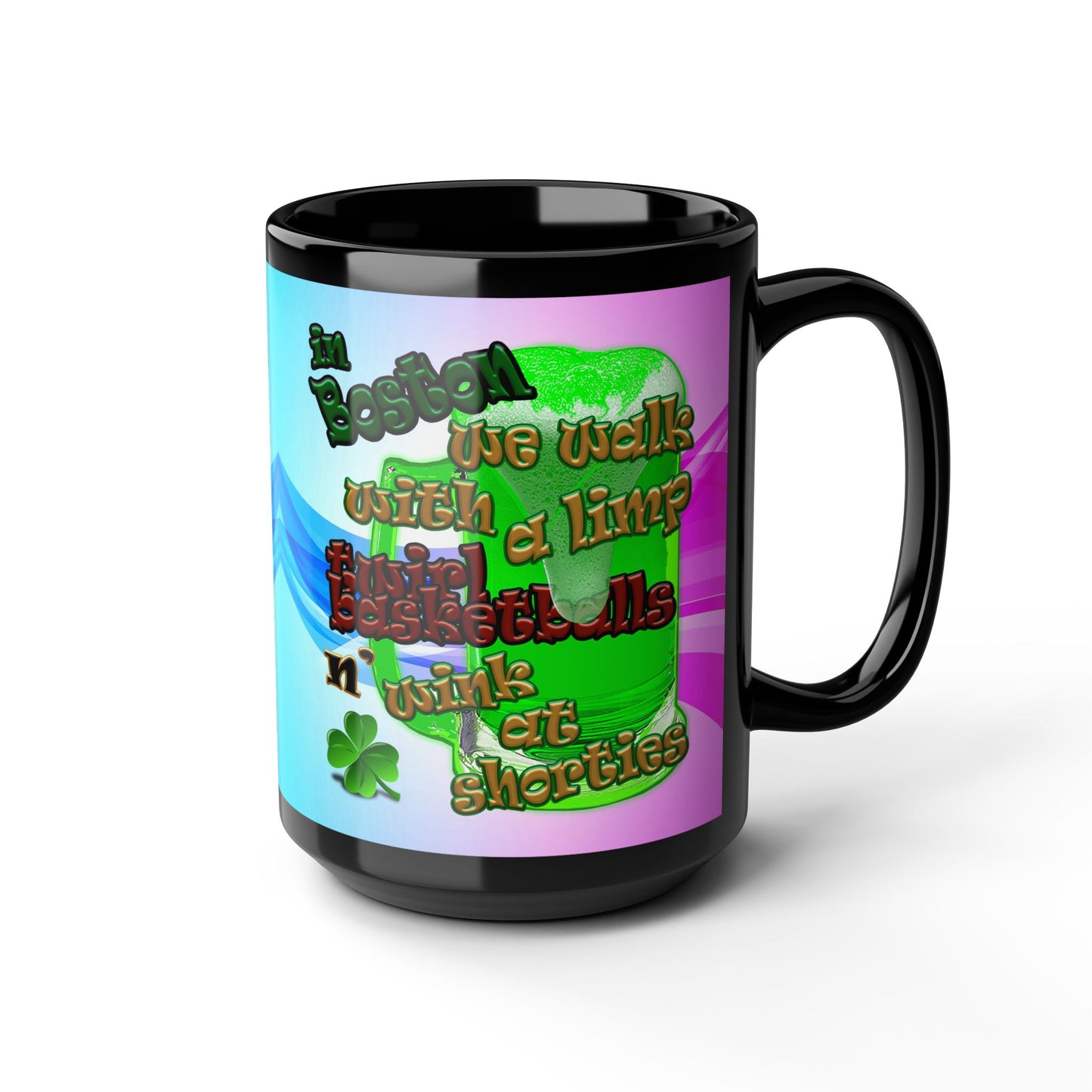 celtics logo - Black Mug (light blue-pink wave)