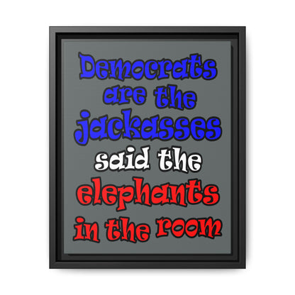 donkeys and elephants - framed canvas art (dark grey)