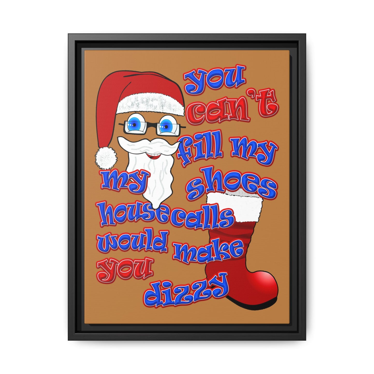 santa's shoes - framed canvas art (light brown)