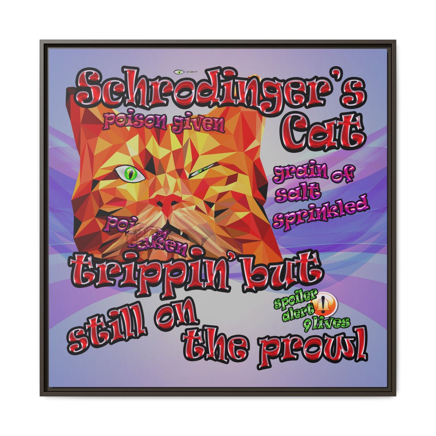 schrodinger's cat - framed canvas art (light blue-pink wave)