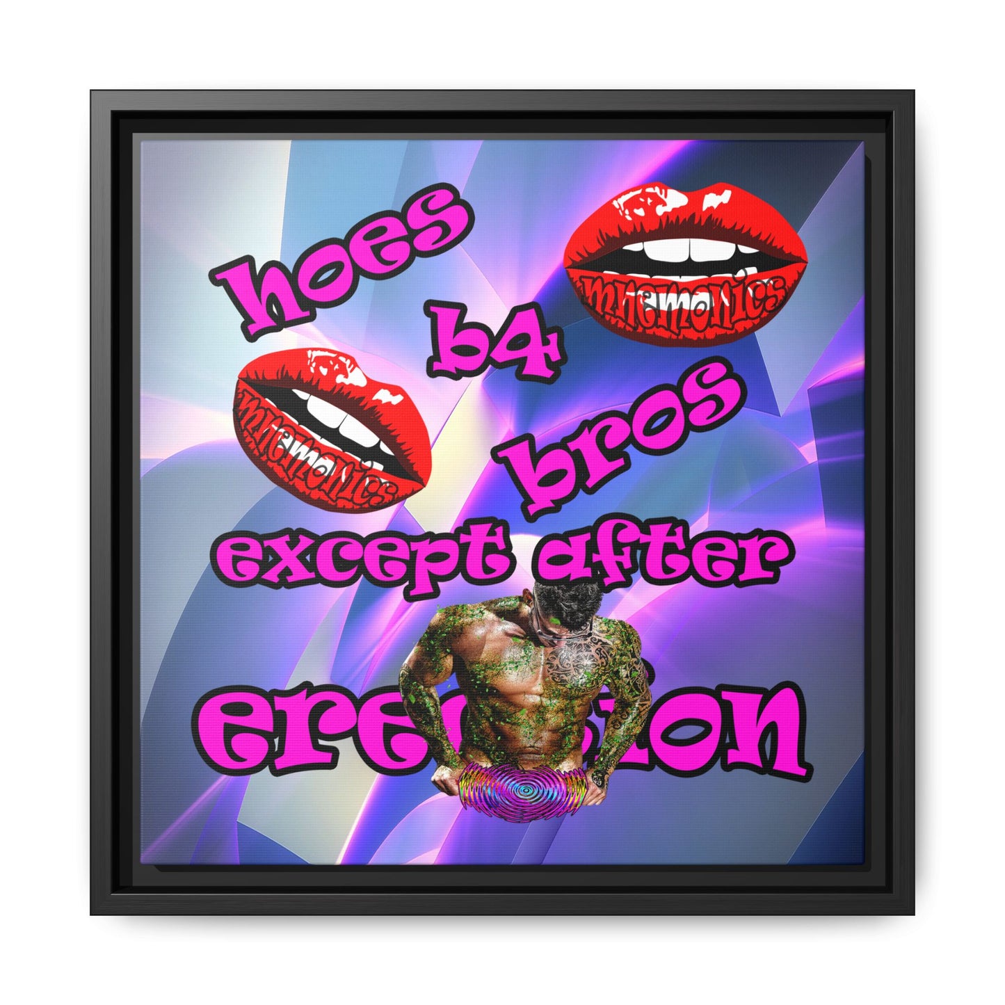 hoes b4 bros - framed canvas art (grey-pink wave)