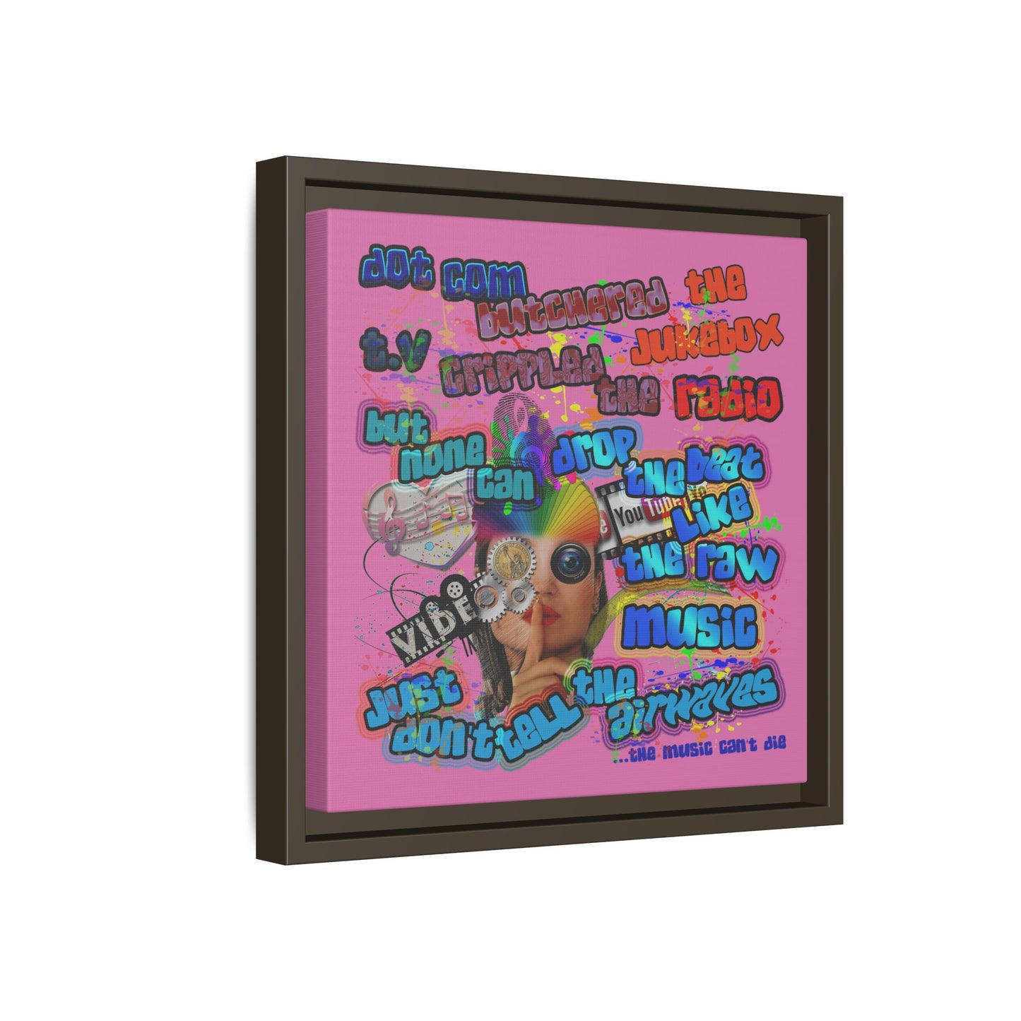 drop the beat - framed canvas art (light pink)