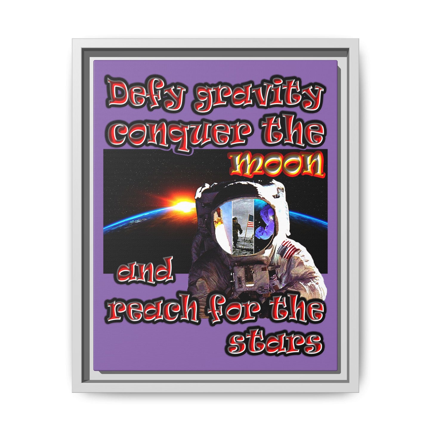 defy conquer reach - framed canvas art (light purple)