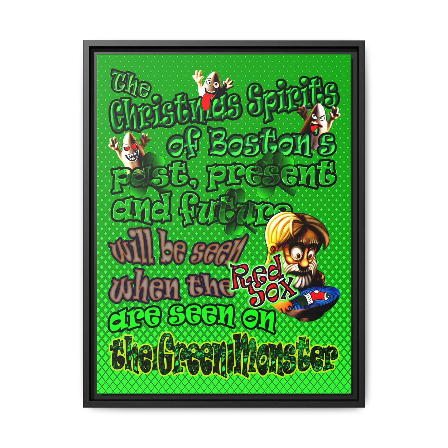 christmas spirits of boston - framed canvas art (logo green)