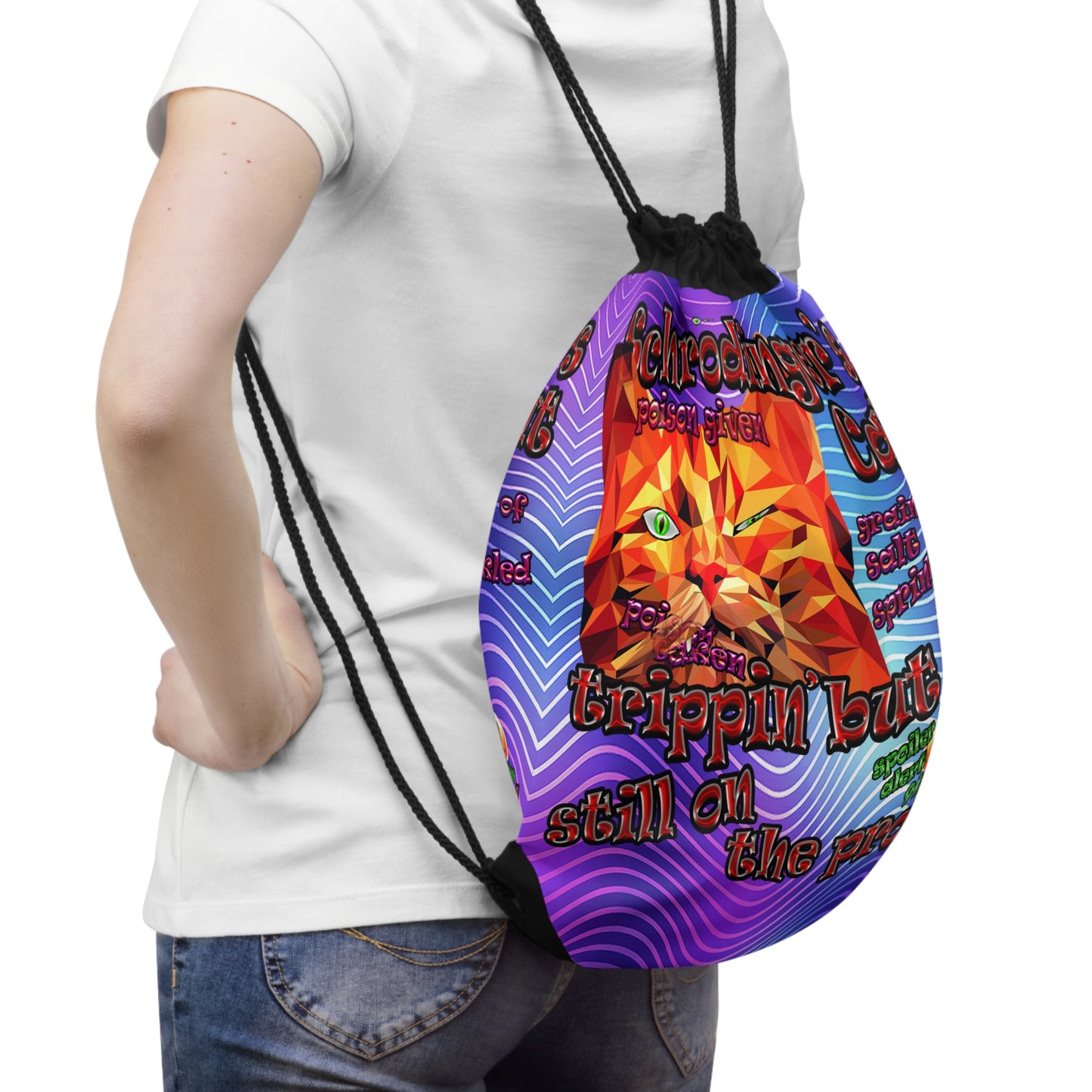 schrodinger's cat - Drawstring Bag (purple wave)