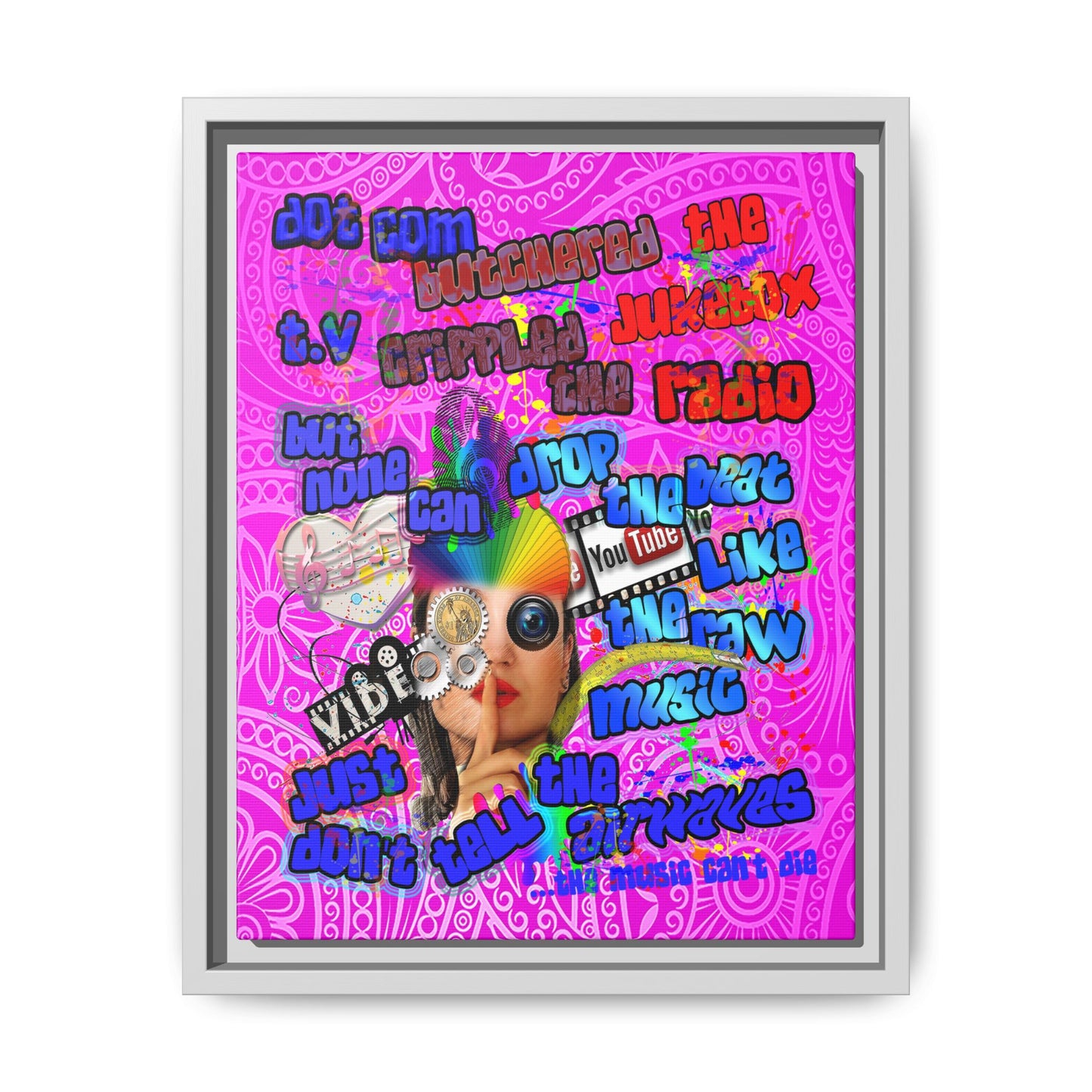 drop the beat - framed canvas art (pink swirl)