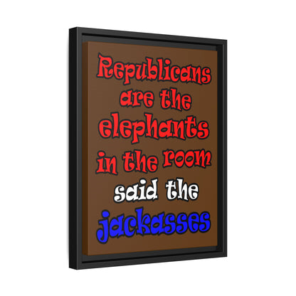donkeys and elephants - framed canvas art (brown)