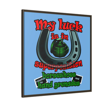 my luck - framed canvas art (light blue)